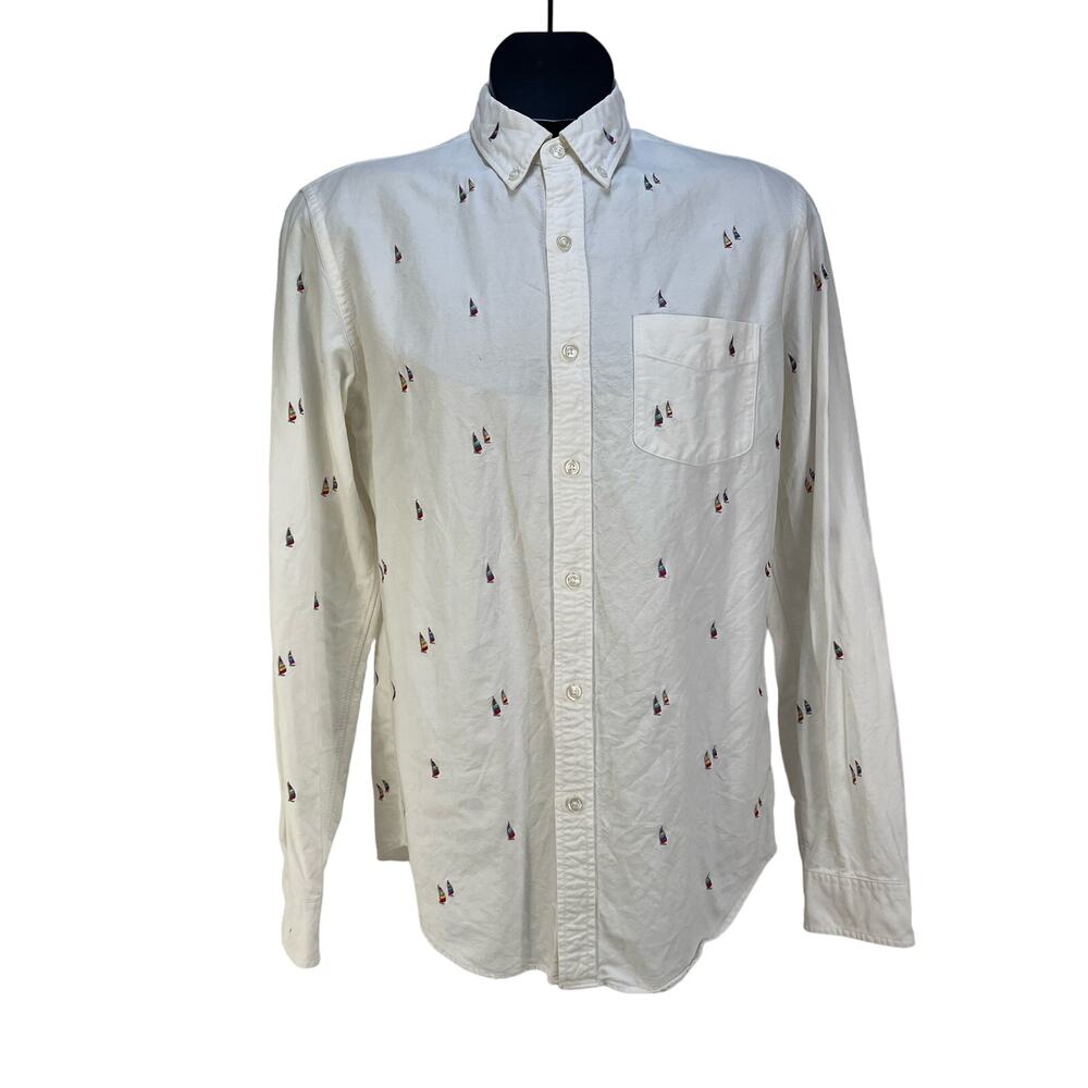 J. Crew Oxford White Embroidered Sailboat Button Down Slim Shirt Cotton